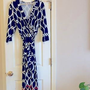 Blue/White Printed Maxi Dress